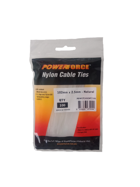 POWERFORCE POWCT1002NT-100 - 2.5 x 102mm Natural Cable Ties Pack of 100 8kgs Tensile Strength