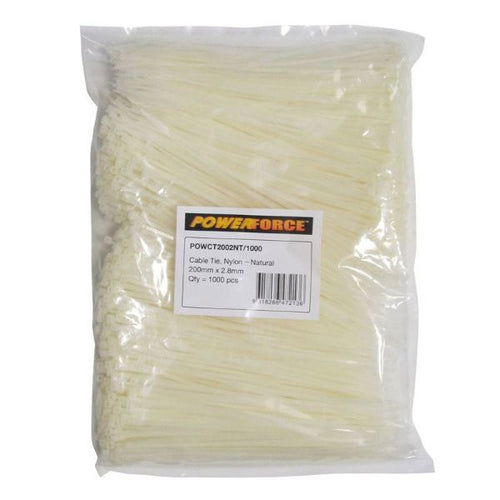 POWCT2002NT-1000 - POWERFORCE POWCT2002NT-1000 - 2.8 x 200mm Natural Cable Ties Pack of 1000 8kgs Tensile Strength
