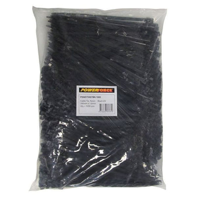 POWCT2807BK-1000 - POWERFORCE POWCT2807BK-1000 - 7.6 x 280mm Black UV Cable Ties Pack of 1000 55kgs Tensile Strength