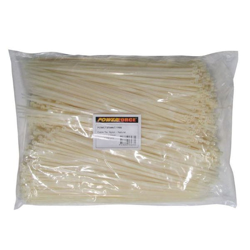 POWCT3704NT-1000 - POWERFORCE POWCT3704NT-1000 - 4.8 x 370mm Natural Cable Ties Pack of 1000 22kgs Tensile Strength