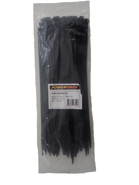 POWERFORCE POWCT3807BK-100 - 7.6 x 380mm Black UV Cable Ties Pack of 100 55kgs Tensile Strength