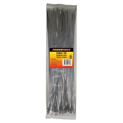 POWCTSS5204-100 - POWERFORCE POWCTSS5204-100 - 4.6 x 520mm 316L Stainless Steel Cable Ties Pack of 100 667N/68kgs Tensile Strength