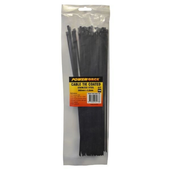 POWERFORCE POWCTSSC3604-100 - 4.6 x 360mm 316L Stainless Steel Cable Ties Pack of 100 667N/68kgs Tensile Strength
