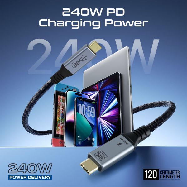 PROMATE POWERBOLT-80G - 1.2M High-Speed 80Gbps USB4 Cable with 240W PD, 8K@60Hz, Supports Thunderbolt 5