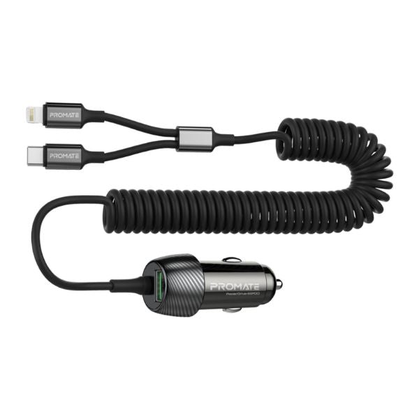PROMATE POWERDRIVE33PDCI - 33W Car Charger w/ Lightning & USB-C USB-A Port Qualcomm 3.0 18W Quick Charge