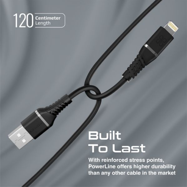 PROMATE POWERLINEAI120BK - 1.2m MFI Certified USB-A to Lightning Data & Charge Cable Black