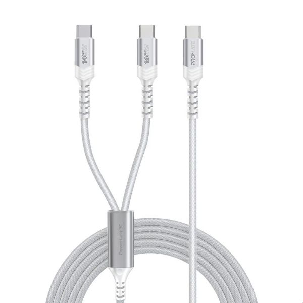 PROMATE POWERLINK-3C-WHT - 1.4M 140W PD USB-C to Dual USB-C Charging Cable. White