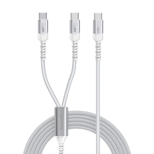 POWERLINK-3C-WHT - PROMATE POWERLINK-3C-WHT - 1.4M 140W PD USB-C to Dual USB-C Charging Cable. White