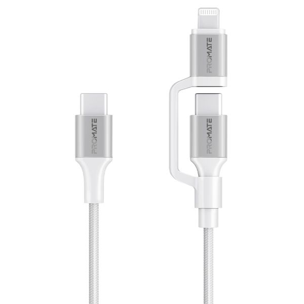 PROMATE POWERLINK-CCI-WT - 1.2m 60w MFi Certified 2-in-1 USB-C Sync & Charge 1x USB-C & 1x Lightning