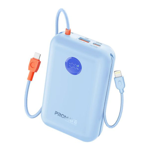 POWERPOD-30-BL - PROMATE POWERPOD-30-BL - 30000mAh Ultra Compact 35W SuperSpeed Pwr Bank w Built-in USB-C & Lightning Cables. 35W
