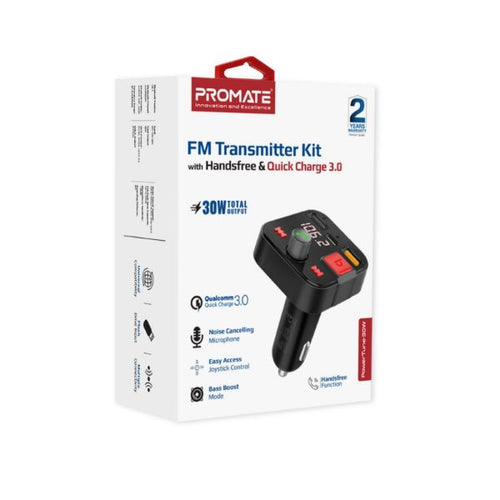 POWERTUNE-30W - PROMATE POWERTUNE-30W - Wireless In-Car FM Transmitter w/ USB-C & USB-A Ports. Hands-Free w/ Built in