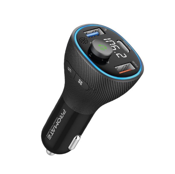 PROMATE POWERTUNE-38W - Wireless In-Car FM Transmitter w/ USB-C & USB-A Ports. Hands-Free w/ Built in