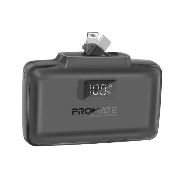 PROMATE POWERUP-10DUO-BL - 10000mAh Ultra-Compact Fast Charging Power Bank In-Built Dual Folding USB-C & Lightning