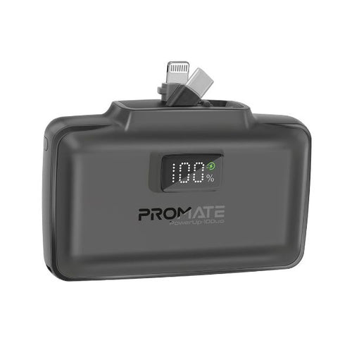 POWERUP-10DUO-BL - PROMATE POWERUP-10DUO-BL - 10000mAh Ultra-Compact Fast Charging Power Bank In-Built Dual Folding USB-C & Lightning