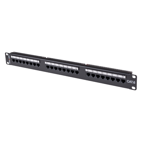 DYNAMIX PP-C6-24L - 24 Port 19'' Cat6 UTP Patch Panel plastic labelling kit. T568A & T568B Wiring. 1RU