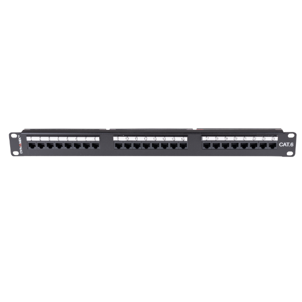 DYNAMIX PP-C6-24L - 24 Port 19'' Cat6 UTP Patch Panel plastic labelling kit. T568A & T568B Wiring. 1RU