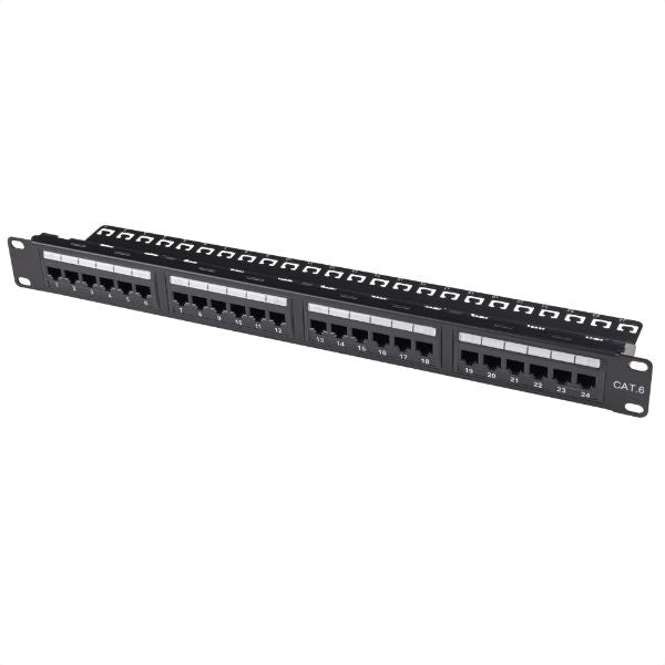 DYNAMIX PP-C6-24LCSB - 24 Port 19'' Cat6 UTP Patch Panel plastic labelling kit. Rear Support Bar. T568A &