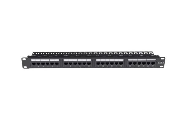 DYNAMIX PP-C6-24LCSB - 24 Port 19'' Cat6 UTP Patch Panel plastic labelling kit. Rear Support Bar. T568A &