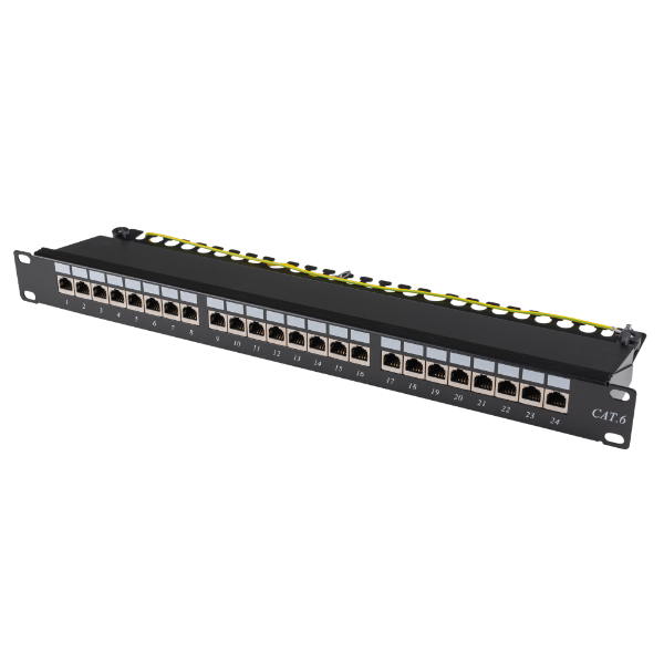 DYNAMIX PP-C6S-24 - 19'' Cat6 24-Port RJ45 1U Shielded Patch Panel. Easy Field Label System & Port