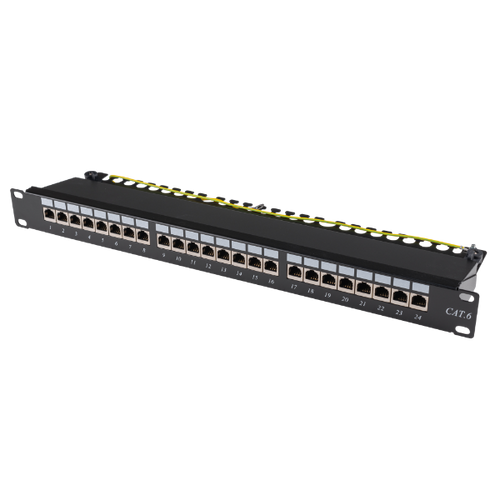 PP-C6S-24 - DYNAMIX PP-C6S-24 - 19'' Cat6 24-Port RJ45 1U Shielded Patch Panel. Easy Field Label System & Port