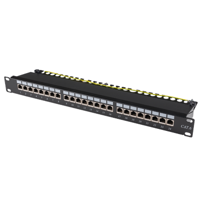 PP-C6S-24 - DYNAMIX PP-C6S-24 - 19'' Cat6 24-Port RJ45 1U Shielded Patch Panel. Easy Field Label System & Port
