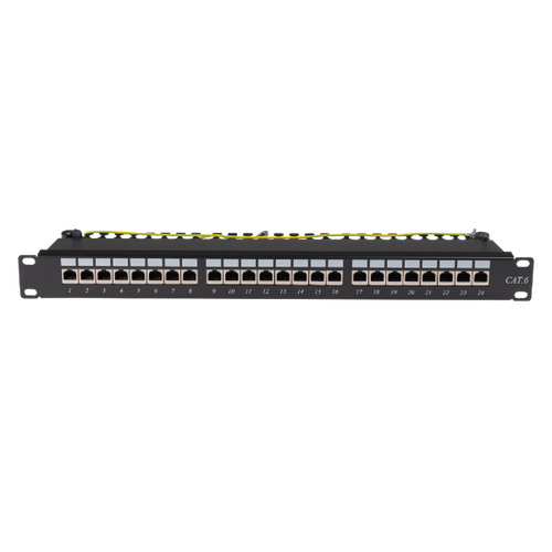 PP-C6S-24 - DYNAMIX PP-C6S-24 - 19'' Cat6 24-Port RJ45 1U Shielded Patch Panel. Easy Field Label System & Port