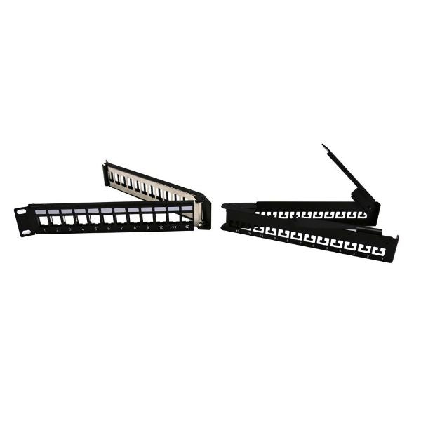 DYNAMIX PP-UKANG-24 - 24 Port Angled Unloaded Keystone Foldable Panel 1RU 19'' FTP w/ Cable Support Bar