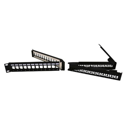 PP-UKANG-24 - DYNAMIX PP-UKANG-24 - 24 Port Angled Unloaded Keystone Foldable Panel 1RU 19'' FTP w/ Cable Support Bar