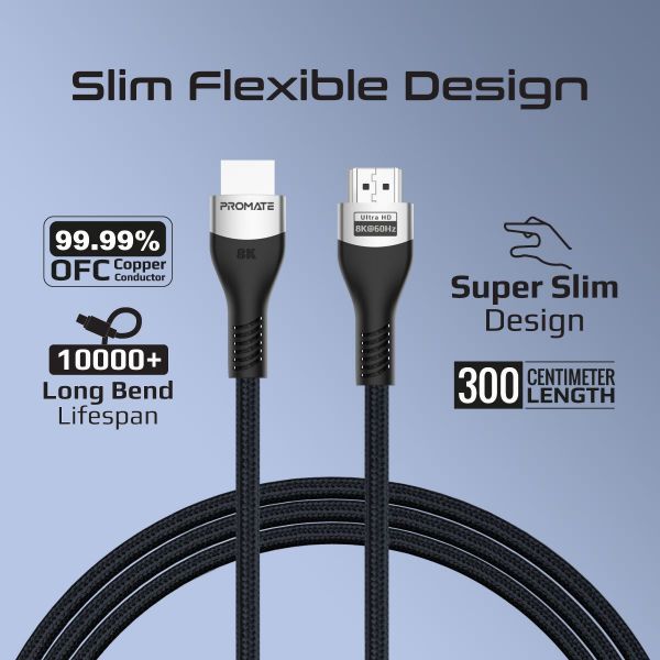 PROMATE PRIMELINK8K-300 - 3M HDMI 2.1 Ultra HD Super Slim Audio Video Cable. Supports up to 8K@60Hz