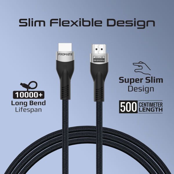 PROMATE PRIMELINK8K-500 - 5M HDMI 2.1 Ultra HD Super Slim Audio Video Cable. Supports up to 8K@60Hz