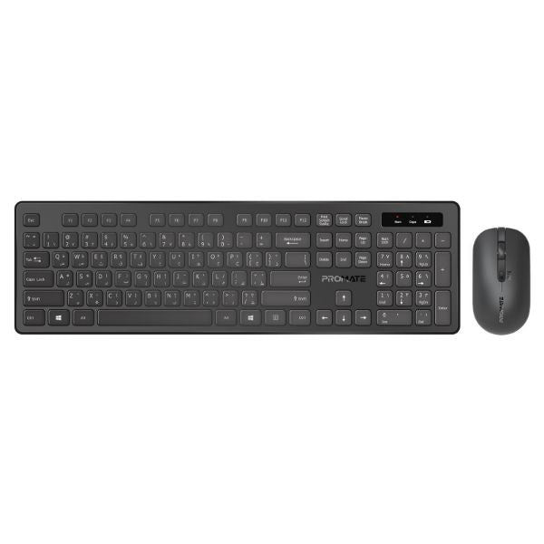 PROMATE PROCOMBO-13 - Super Slim Wireless Keyboard & Mouse Combo. Ergonomic Ambidextrous Mouse