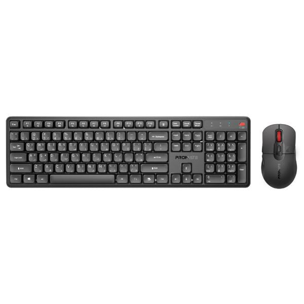 Promate PROCOMBO-15 - Ergonomic Wireless Keyboard with Silent Keys and 5000DPI Mouse