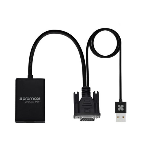 PROLINK-V2H-BLK - PROMATE PROLINK-V2H-BLK - VGA (Male) to HDMI (Female) Display Adaptor Kit w/ Audio. Supports up to 1920x1080@60Hz.