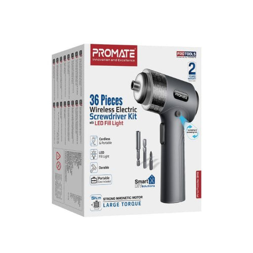 PROTOOLS-31G - PROMATE PROTOOLS-31G - 36-Pieces Cordless Electric DIY Hand held ScrewDriver Kit LED Fill Light. 200RPM