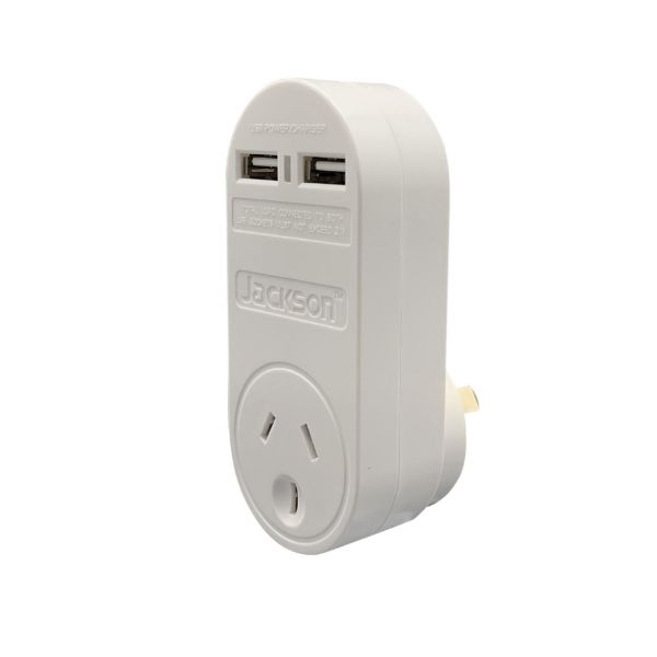 JACKSON PT1-USB - Single Plug USB Wall Charger 2x USB Charging Outlets 2.1A Total