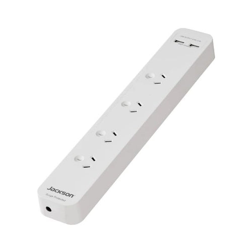 PT2929SUSB - JACKSON PT2929SUSB - 4 Way Surge Protected Powerboard 2x USB-A Fast Charge Ports