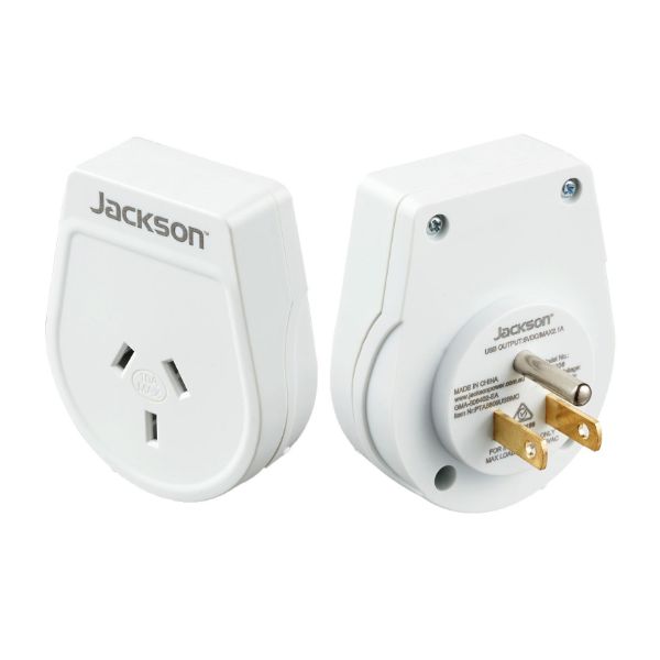 JACKSON PTA8809M - Slim Outbound Travel Adaptor for use in USA/Canada 3-Pin NZ/AUS Plugs