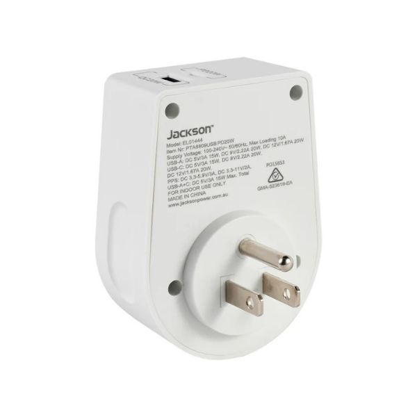 PTA8809USBPD20W - Jackson Move Outbound USA + Canada 20W USB-A + USB-C Travel Adaptor