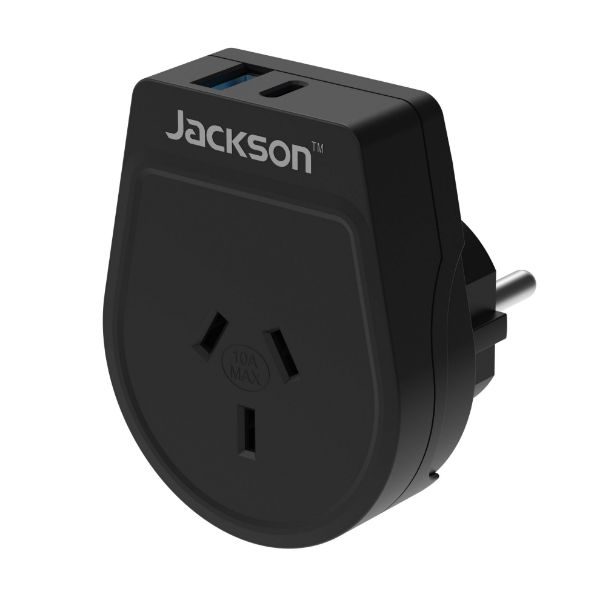 JACKSON PTA8810USBPD - Outbound 20W PD Travel Adapter USB-A/C Ports NZ/AUS Plugs for use in Europe Bali and more