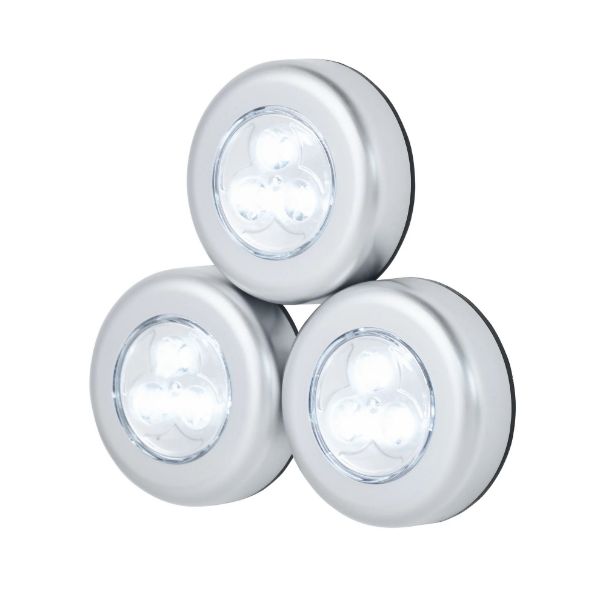 JACKSON PTPLIT3L - Triple Pack LED Push Light. 3 x AAA Batteries per Light Includes Peel & Stick