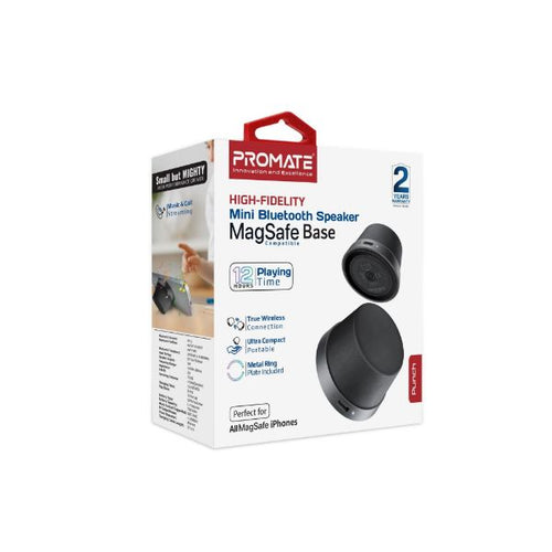 PUNCH-BLK - PROMATE PUNCH-BLK - 3W Mini Bluetooth Speaker w/ Magsafe Compatible Base. Supports Music & Calls High