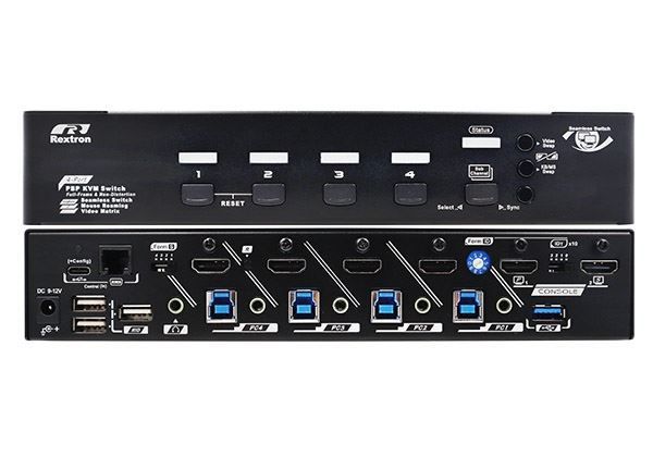 REXTRON QSBM-3214 - 4-Port Seamless True 4K KVM Switch Video Matrix PbP Mode MbM Mode USB 3.2 Serieal
