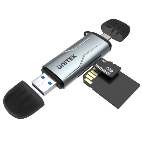 UNITEK R1010A - 2-in-1 SD 3.0 Card Reader. Dual USB-A & USB-C Connectors. 5Gbps Fast Trasfer Speed