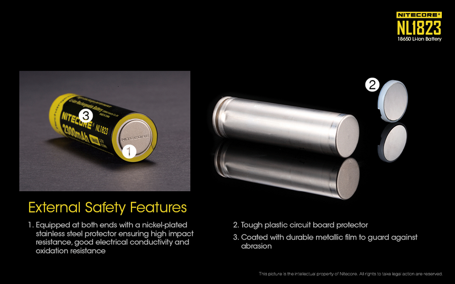 NL1823 - NITECORE LI-ION RECHARGEABLE BATTERY 18650 (3.7v / 2300mAh)