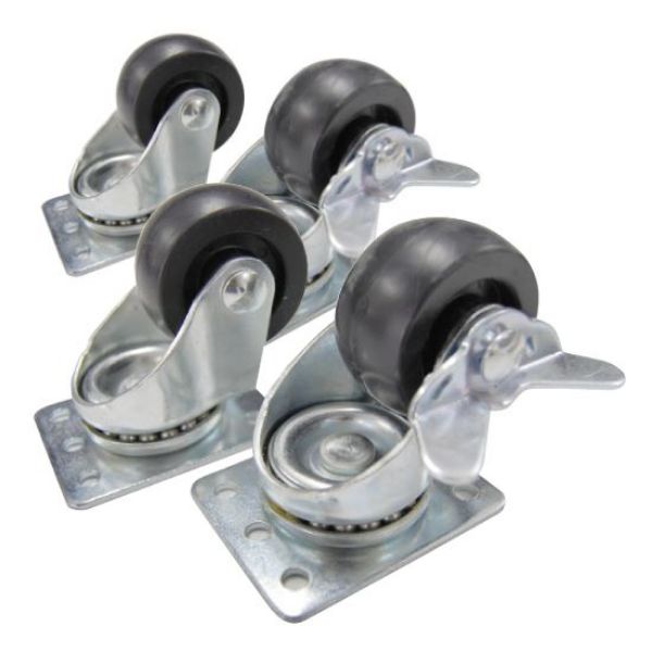 DYNAMIX RACW-4PK - 4pk Cabinet Castor Wheels. 2.5'' fits RSR & RST cabinets 2x wheels w/ brakes