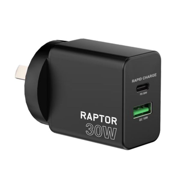 JACKSON RAP30CPD-B - Raptor 30W GaN Charger USBA/C Charging Ports