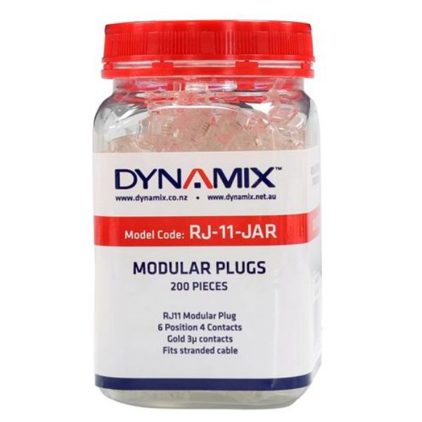 DYNAMIX RJ-11-JAR - RJ11 Plug 200pc Jar 6P4C Modular Plug 3 micron