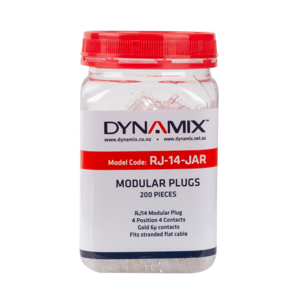 DYNAMIX RJ-14-JAR - RJ14 Plug 200pc Jar 4P4C Modular Plug 6 micron