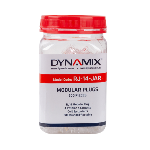 RJ-14-JAR - DYNAMIX RJ-14-JAR - RJ14 Plug 200pc Jar 4P4C Modular Plug 6 micron