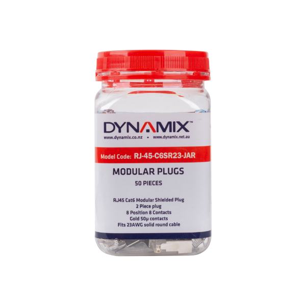 DYNAMIX RJ-45-C6SR23-JAR - RJ45 Cat6/6A/7 23AWG Solid Shielded Round Modular Plug 50pc Jar